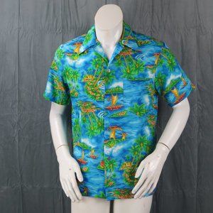 Vintage Hawaiian Aloha Shirt - Island Kon Tiki Pattern Royal Hawaiian - Medium